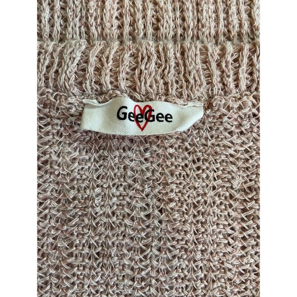 GeeGee Sweater Womens XL Beige Short Sleeve Loose Knit lighweight Minimalist - Picture 4 of 7